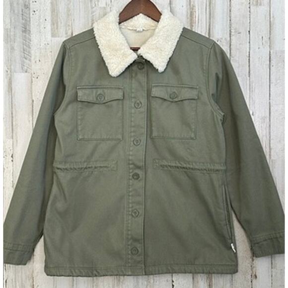 Hang Ten Jackets & Blazers - NWOT Hang Ten Trucker Jacket Medium Army Green Sherpa Collar Fleece Lined Coat